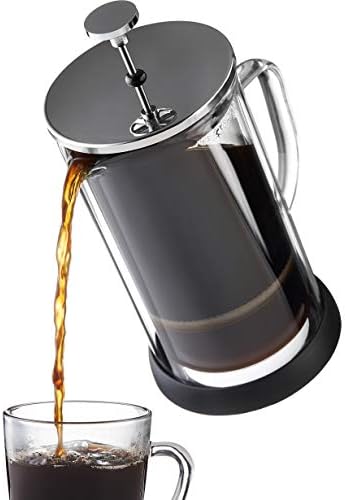 French Press Coffee Maker 34 oz - Innovative Double Glass Design Holds Heat, Dual Filters Provide a Smooth Brew - Includes 2 Additional Mesh Filters