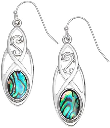 Womens Celtic Knot Earrings inlaid with Sustainably Sourced Abalone Shell on Rhodium Plated Hooks with Gift Box