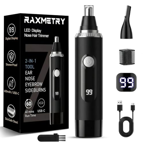 Nose Hair Trimmer for Men,2026 Professional LED Display Painless IPX7 Waterproof Eyebrow & Facial Hair Trimmer,USB Rechargeable Dual-Edge Blades,Black
