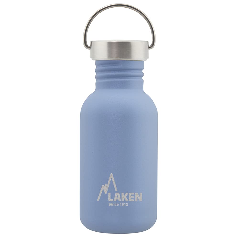 LAKEN Unisex - Adults Very Robust Stainless Steel Bottle 0.5 L Blue with Vintage Lid 0.5 L
