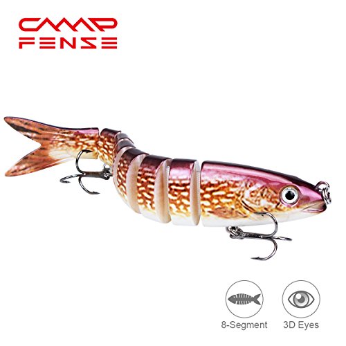 CampFENSE Fishing Lure Bait, 8-segment, 3D Eyes, Extra-Large, Tackle 6# High Carbon Steel Anchor Hook 4 Color Options 5.23Inch/0.67Oz (K) - Thumbnail 7
