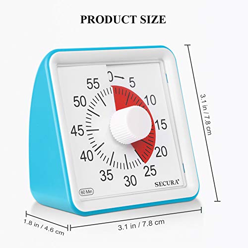 Secura 60Minute Visual Timer, Classroom Countdown Clock, Silent Timer for Kids and Adults, Time