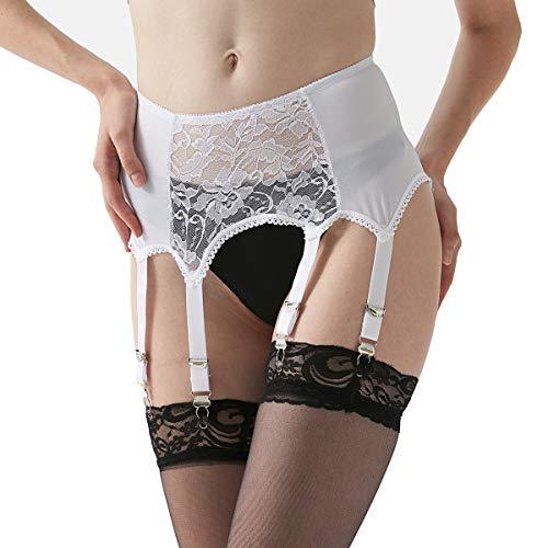 Women's Garter Belt with 6 Strap Suspender Belt Lace Front Panel for Stockings Lingerie White XXL - Thumbnail 7