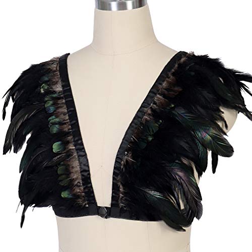 Women Feather Harness Caged Bralette Plus Size Punk Gothic Festival Rave Art Clothing (Black) - Thumbnail 6