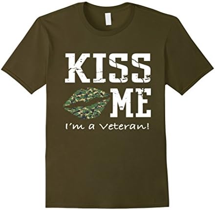 Men's Kiss Me I'm A Veteran T-Shirt - Camoflauge Kiss Shirt XL Olive