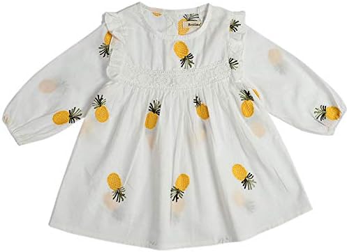 Cotton Baby Girl Dress White Pink Ruffles Pineapple Embroideried Dresses for Toddler Girls