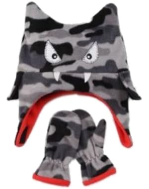 ABG Infant & Toddler Boy Gray Cammo Monster Trapper Hat & Mittens Set Fleece