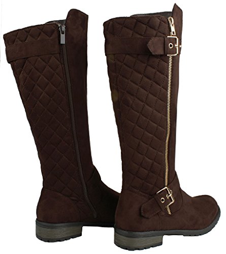 Forever Mango-21 Women's Winkle Back Shaft Side Zip Knee High Flat Riding Boots Brown Nubuck 5.5
