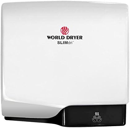 World Dryer L-974 Slimdri White Aluminum ADA Compliant Hand Dryer, High Speed, Electric, 110-240 Volt, Cool or Warm Air Option, Energy Efficient, Fast 10-15 Second Dry Time, Eliminates Paper Towel Cost, 10 Year Warranty