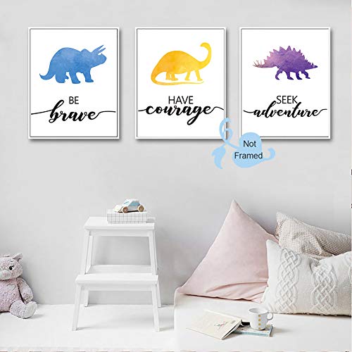 Watercolor-Dinosaur-Art-Print-Animals-Dinosaur-Inspirational-Quote-Canvas-Wall-Art-8X10X4-pieces-Unframed-Perfect-for-Nursery-Bedroom-Decoration