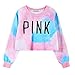 Voglee Women's Colorful Tie Dye and Pink Letters Print Midriff Crop Sweatshirt (M, Pink)
