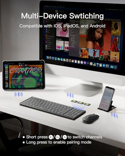 Inateck Foldable Wireless Keyboard with Number Pad, Multi-Device Bluetooth Folding Keyboard with Smart AI Function, Portable Design for iPad/iPhone/Android/Windows/Tablets, with Stand, Nomad N0135
