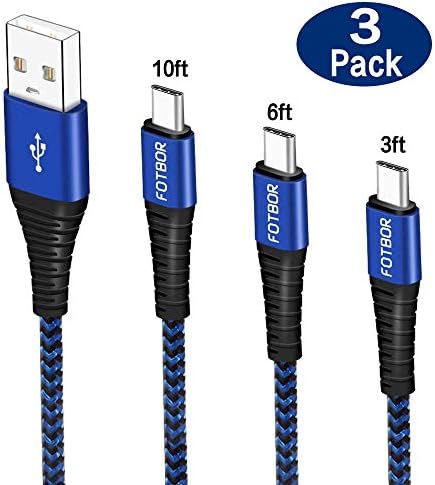 Huawei Mate 9 Charger Cable, MIUOLV USB Type C Cable Fast Charging 3 Pack 3ft 6ft 10ft, Heavy Duty Nylon Braided Quick Charge Cord Compatible Huawei P20 P9 P10 Plus Honor 9 8 Mate 10 Pro Lite, Blue
