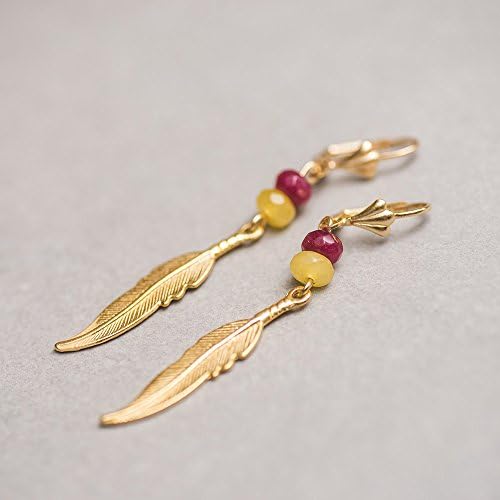 Long earrings with feather, gold feather earrings, feather pendant earrings, gold filled feather, delicate feather earrings