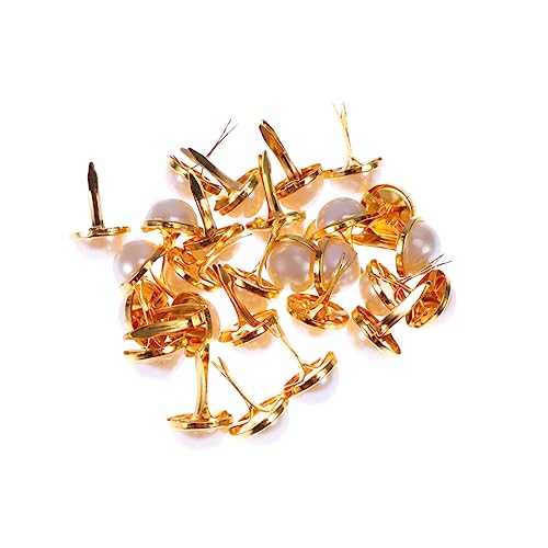 BELLIFFY 100 Pcs Pearl Brads Fasteners for Scrapbooking DIY Crafts Golden Fasteners for Cardmaking Decoration