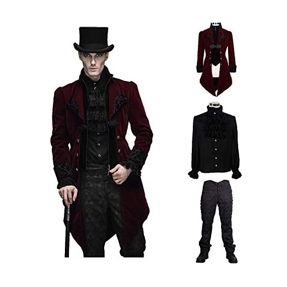 Devil-Fashion-Men-Victorian-Gothic-Vintage-3-Piece-Suit-Tailcoat-Shirts-Pants-SetM
