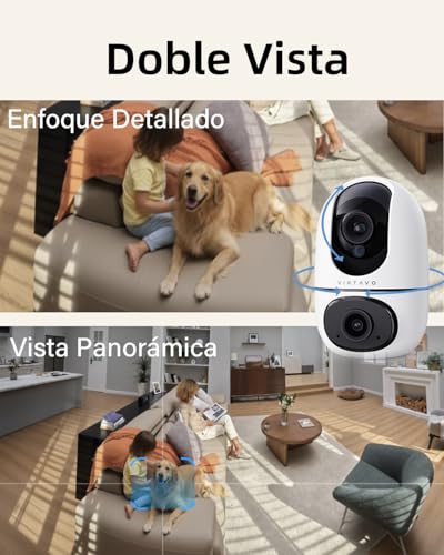 VIRTAVO XD1 Indoor WiFi Surveillance Camera 1080P Dual Lens, 2 Views in 1 Screen, Night Vision, Smart Tracking, Two-Way Audio, PTZ 360° for Baby/Pets/Home Security