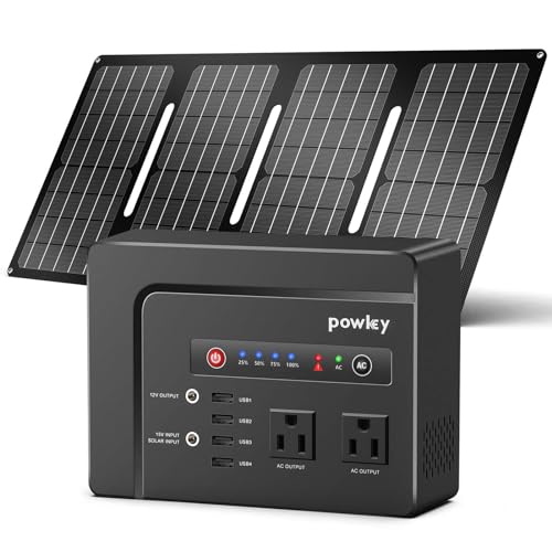 Powkey Solar Generator with Panel,200W Portable Power Station with Solar Panel 40W, 110V Pure Sine Wave DC/USB/AC Outlet Electric Generator Battery Backup for Outdoor Camping Emergency Home