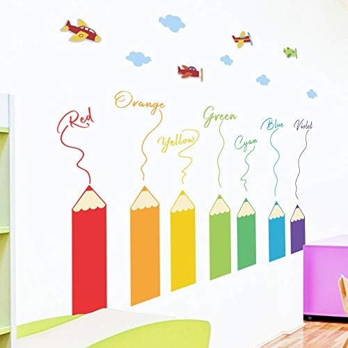 Atiehua Wall Stickers DIY Mural Pencil Airplane Vinyl Art Removable Wall Sticker Decals Kindergarten Child Bedroom Colorful Playroom Lovely Decor
