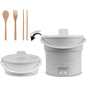 Soonis Portable Electric Skillet Voltage 100V-240V Collapsible Electric Hot Pot Food Grade Silicone Mini Electric Kettle Travel Outdoor(grey)