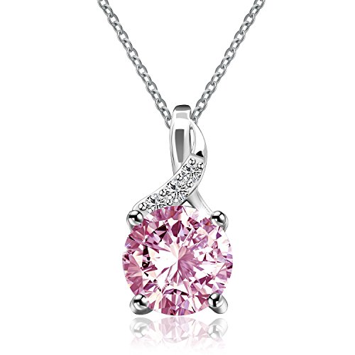 Silver Solitaire Pendant Sterling Silver synthetic Round Cut Pink Crystal Pendant Necklace For Women with CZ stone, You Are My Only One