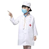 TOPTIE Kid's Lab Coat Cap Kid Scientists Doctors-White-5/6