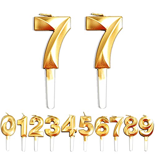 Birthday Candles, Gold Number 77th/7th Birthday Cake Candles, Cake Decoration for Birthday Party Wedding Anniversary Graduation Party Supplies (Gold, Number 7&7)