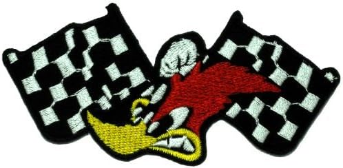 3-Pack 1.7" x 3.6" Woody Woodpecker Racing checkered flag DIY Embroidered Sew Iron on Patch
