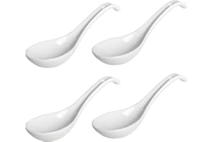Porcelain Soup Spoons Set of 4, Ceramic Chinese Soup Spoons 6.6 Inch, Asian Ramen Spoons, White