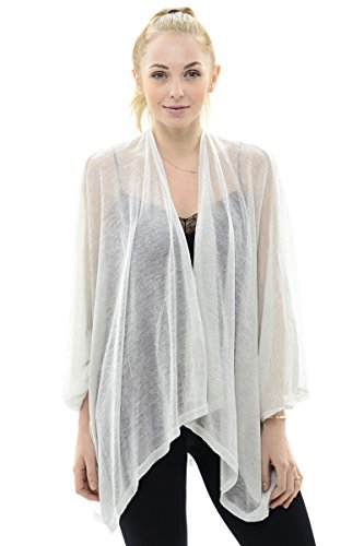 BYOS Womens Shine Sheer Day & Evening Open Front Kimono Jacket Shawl Warp (White)