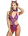 Avidlove Womens Cute Lingerie Set Teddy Bodysuit Maid Uniforms with Hair Hoop, Purple, XX-Large