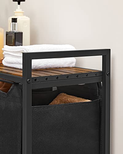 VASAGLE Cesto para Ropa Sucia, Cesta Colada, 3 Bolsas Colada de Tela Oxford, 3 x 40 L, 92.5 x 33 x 72 cm, Negro Tinta y Marrón Rústico MBLH301B01V1