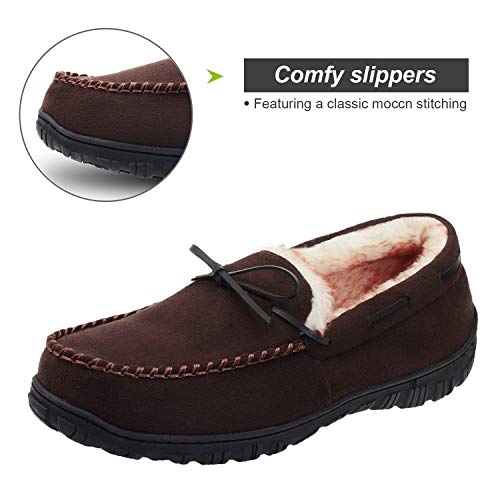 Mens Hard Sole Slippers Indoor Outdoor Moccasin House Slippers with Arch Support 10 US Dark