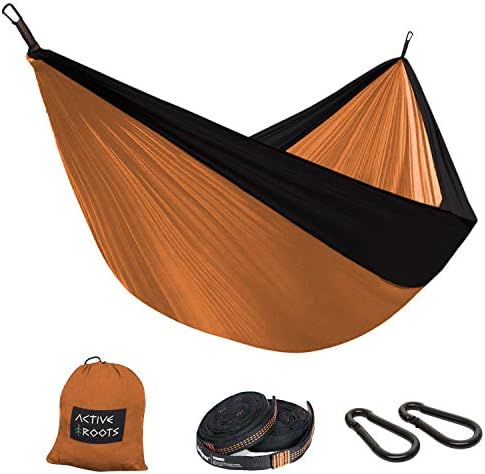 Active Roots Double Camping Hammock with Tree Straps - Portable Hammock, Parachute Nylon Lightweight Hammock for Backpacking, Travel, Indoor, Outdoor