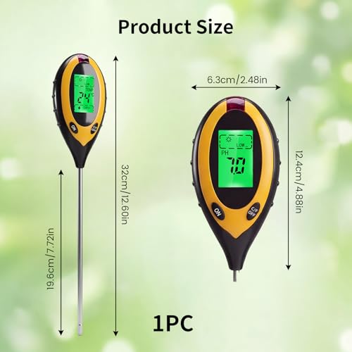 ZestEcho Medidor Humedad Plantas 4 en 1 Digital con LCD retroiluminada, medidor ph Tierra, Humedad Temperatura y luz, medidor de Suelo para jardín huerto césped Plantas Interior Exterior