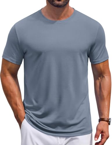 COOFANDY Men's T Shirt Short Sleeve Casual T-Shirts Crew Neck Basic Tee Shirts Misty Blue at Amazon