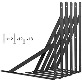 Eau 6 Pack Heavy Duty Shelf Brackets, 11.8x7.4 Inch Tripod Triangle Shelf Brackets 90 Degree Angle Wall Mounted Shelf Supporter Corner Brace