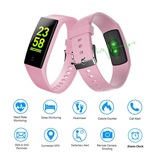 goopow Fitness Tracker HR, Sport Activity Tracker Watch with Heart Rate Monitor and Sleep Monitor, Smart Band Calorie, Step Counter, Pedometer Walking Watch for Women Men Kids (Pink)