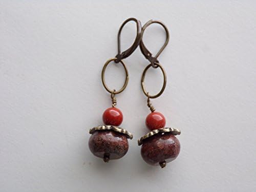Antiqued Leopardskin and Red Jasper Gemstone Earrings