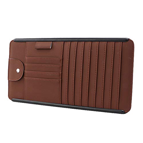 Yamalans Auto Car Sun Visor Faux Leather Card Pen DVD CD Glasses Holder Storage Bag Organizer Pouch Brown 31.5cm x 16.5cm