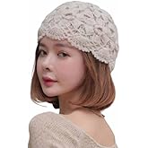 Double-Layer Handmade Crochet Pullover Hat Women's Winter Warm Fashion Knit Mohair Beret Beanie Cap Beige