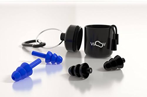 Noise Cancelling Ear Plugs (2 Pairs) +Carry Case- Super Comfortable High Fidelity Ear Plugs for Sleeping &amp; Hearing Protection -Silicone, Reusable Noise Reduction Ear Buds (black/blue)