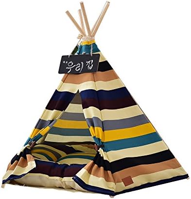 Pet Teepee Dog(Puppy) &amp; Cat Bed - Portable Pet Tents &amp; Houses for Dog(Puppy) &amp; Cat Indian Style 24 Inch with Cushion
