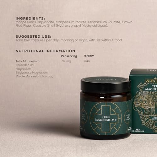 Ancient + Brave | 3-in-1 Magnesium Complex: Glycinate, Malate & Taurate | 60 Vegan Capsules | High Strength Magnesium Supplement Made in UK