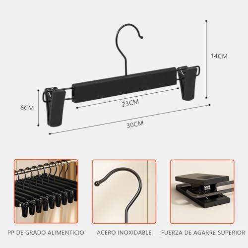 MXHIGO 30Pcs Ganchos para Pantalones con Pinzas de Alta Resistencia, Perchas de Plástico PP para Ropa Jeans y Falda, Antideslizantes, Ajustables, Ligero y Duradera, Ganchos Metalicos Giratorio 360°