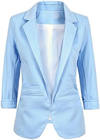 Jenni Cho Women's Casual 3/4 Sleeve Open Front Candy Color Boyfriend Blazer Blue