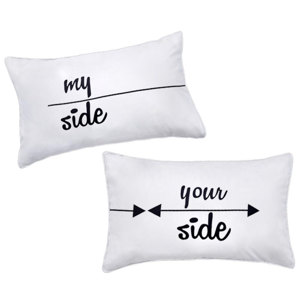 DasyFly My Side and Your Side Couples Pillowcases,His Hers Pillow Case,Funny Couples Gifts For Wedding Anniversary Engagement V-day Chirstmas.Cute His and Hers Gifts for Couples