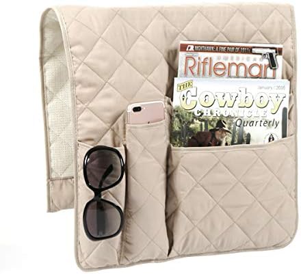 FlyingBeanAnti-Slip Armrest Caddy Pocket Organizer for Sofa Couch Chair Recliner Loveseat, Storage for Phone, Book, Magazines, Armchair Remote Control Holder, 35 x 17 inches(Beige)