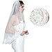 Wedding Bridal Veil with Comb 1 Tier Eyelash Lace Trim Applique Edge Fingertip Length 37