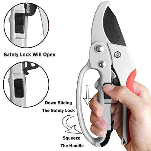 gonicc 8" Professional SK-5 Steel Blade Ratchet Anvil Pruning Shears(GPPS-1013), Ratcheting Mechanism, Anvil Groove Design, Reinforced Design Handle, Garden Hand Pruners.